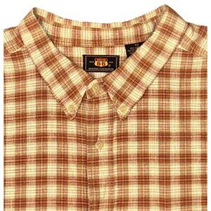 Rt. 66 Linen/Cotton Short Sleeve Button Down Shirt Mens Size 4X Red Beige Plaid